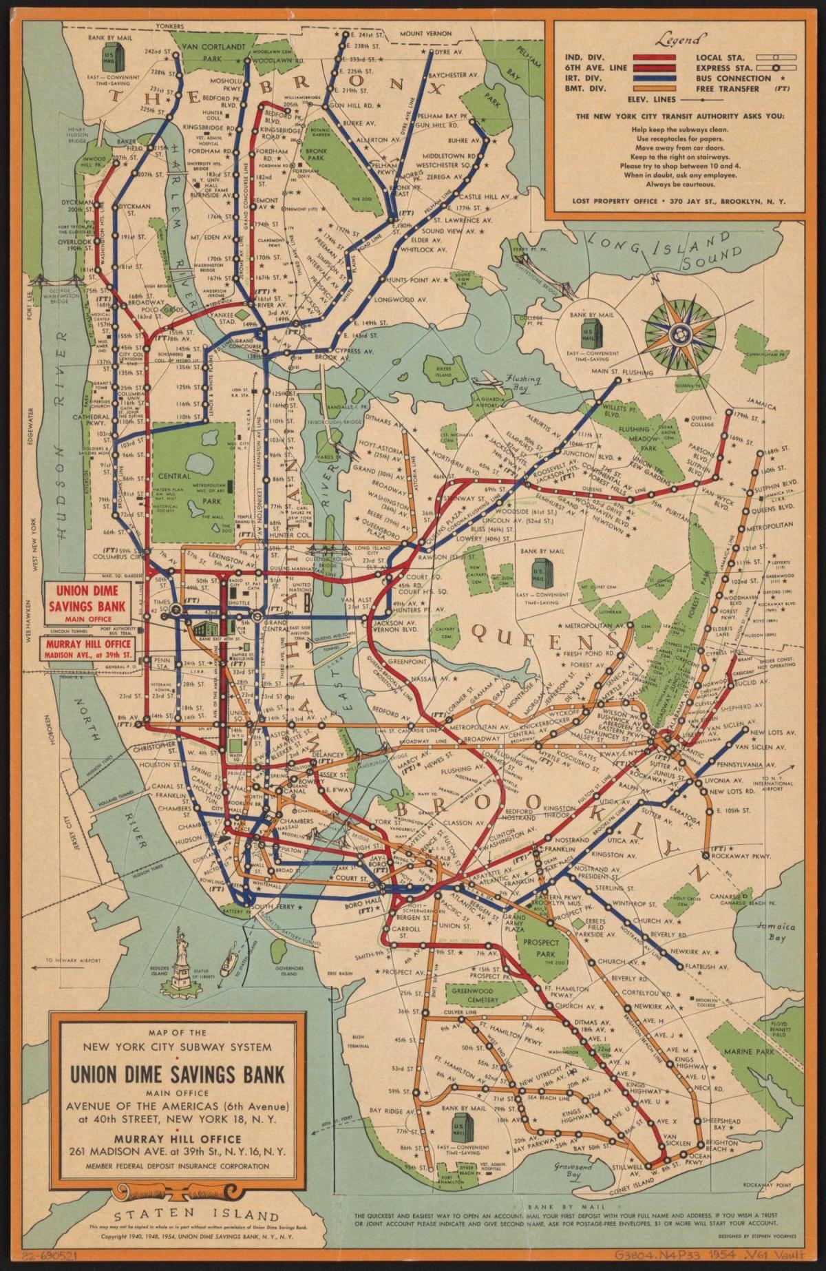 ancienne carte du métro de New York