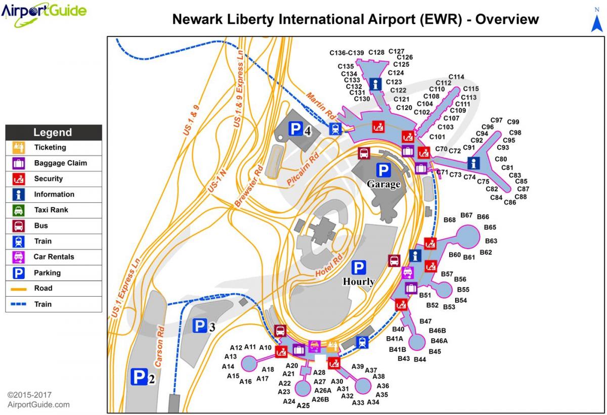 New York EWR carte de l'aéroport