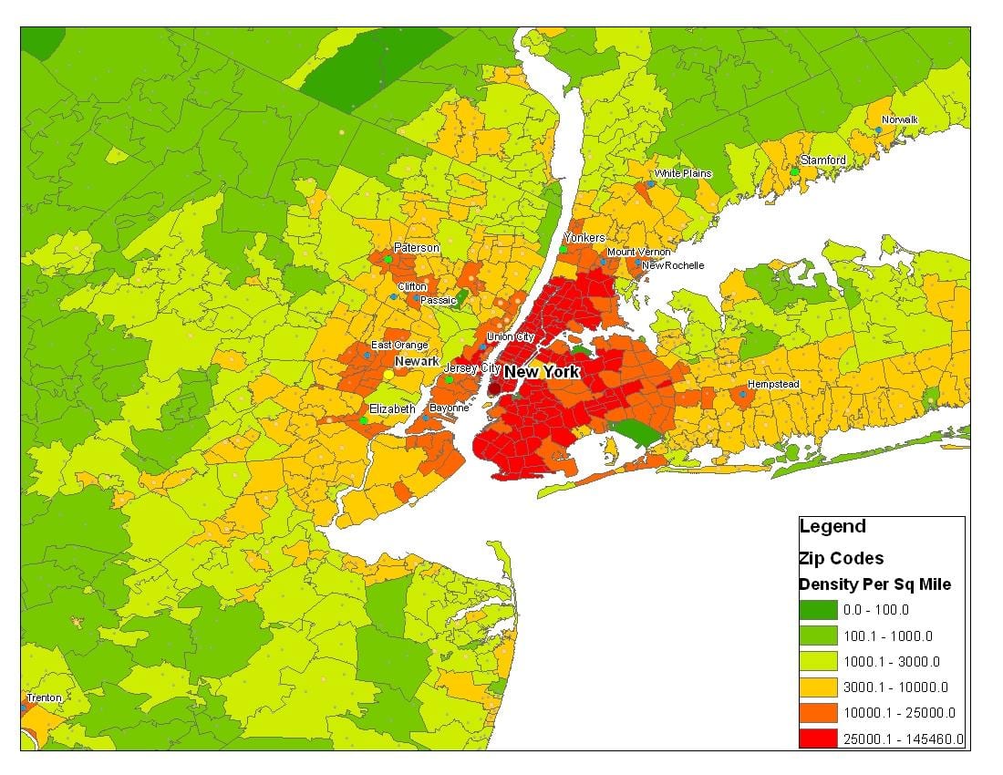 La Ville de New York carte de la population