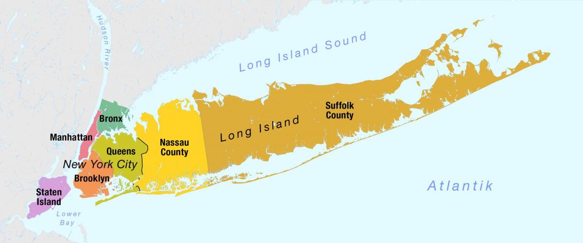 carte de la Ville de New York, y compris à long island