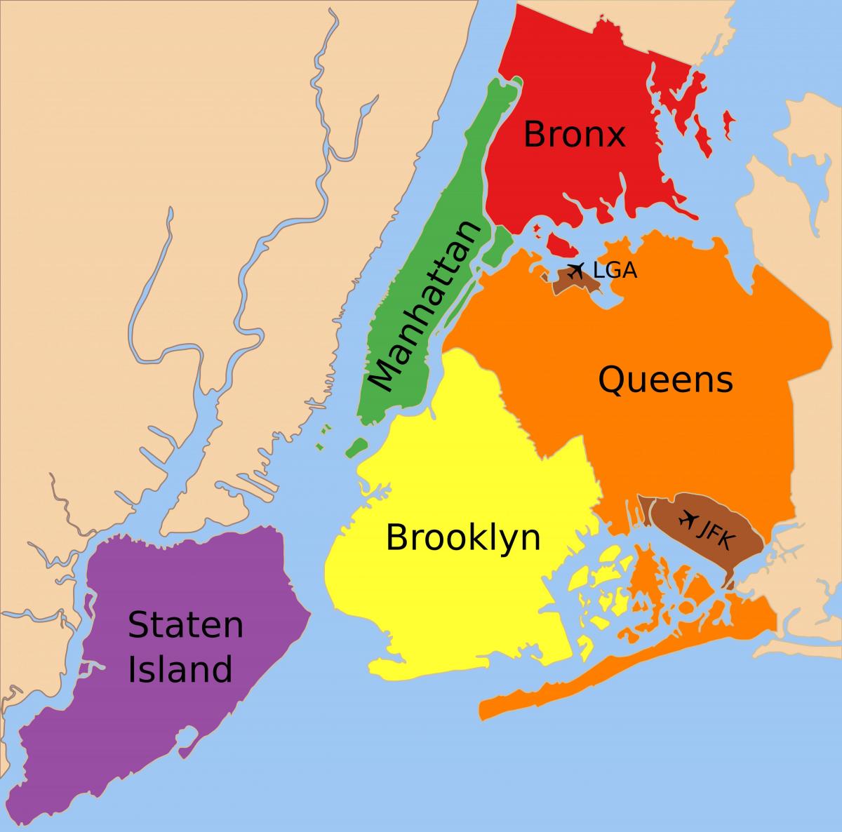 carte des cinq arrondissements de la Ville de New York