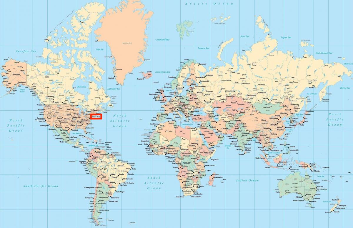 carte du monde montrant New York