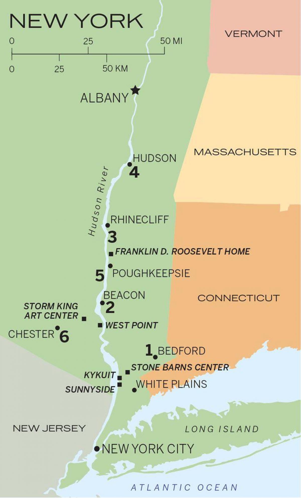 Hudson carte de la ligne rivi re hudson carte de la ligne new york