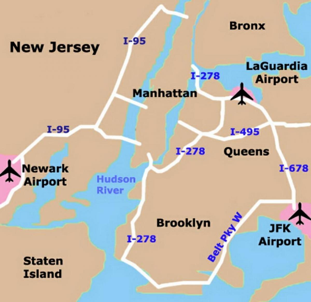 New York aéroports de la région carte