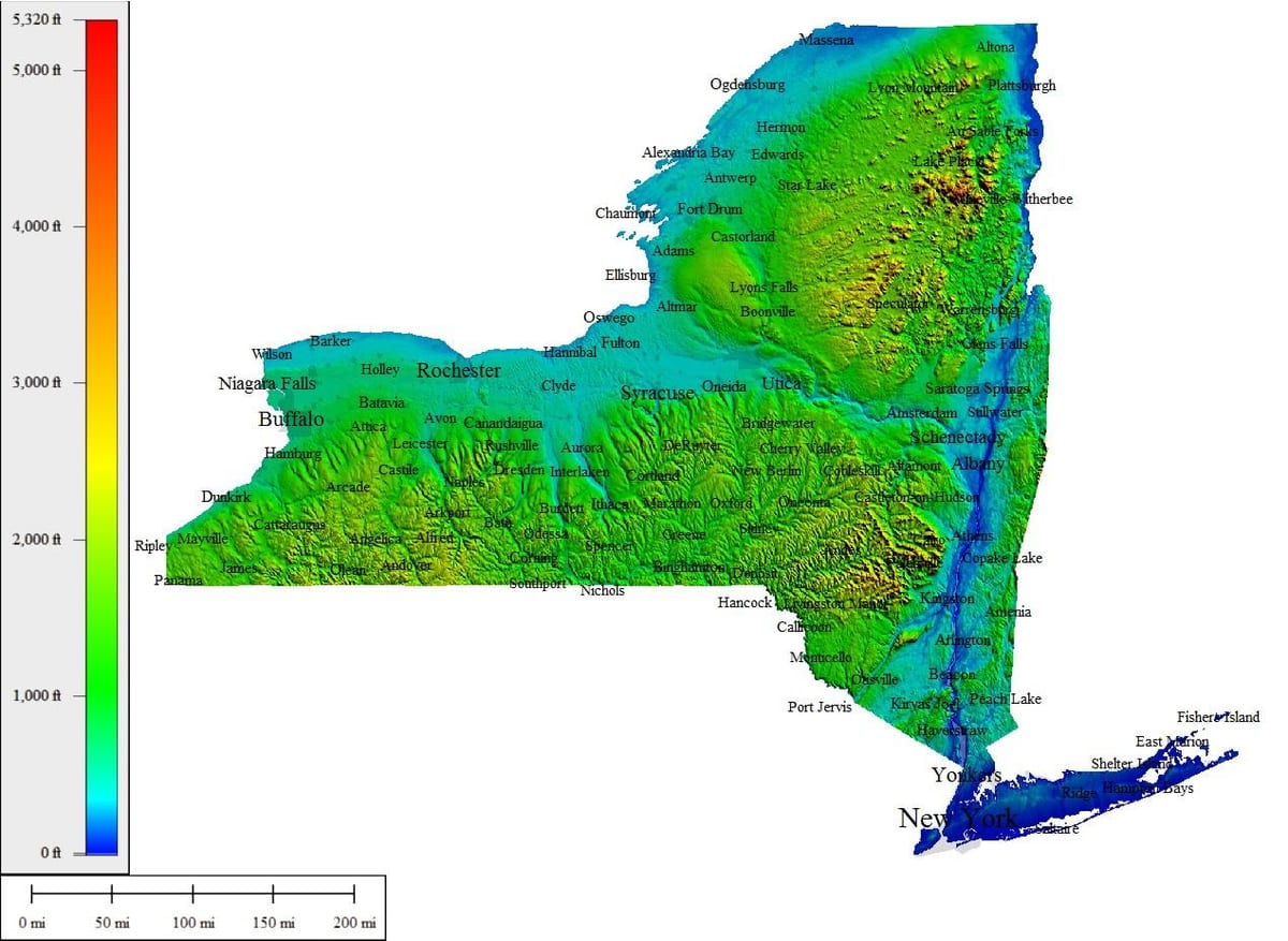 New York carte d'altitude