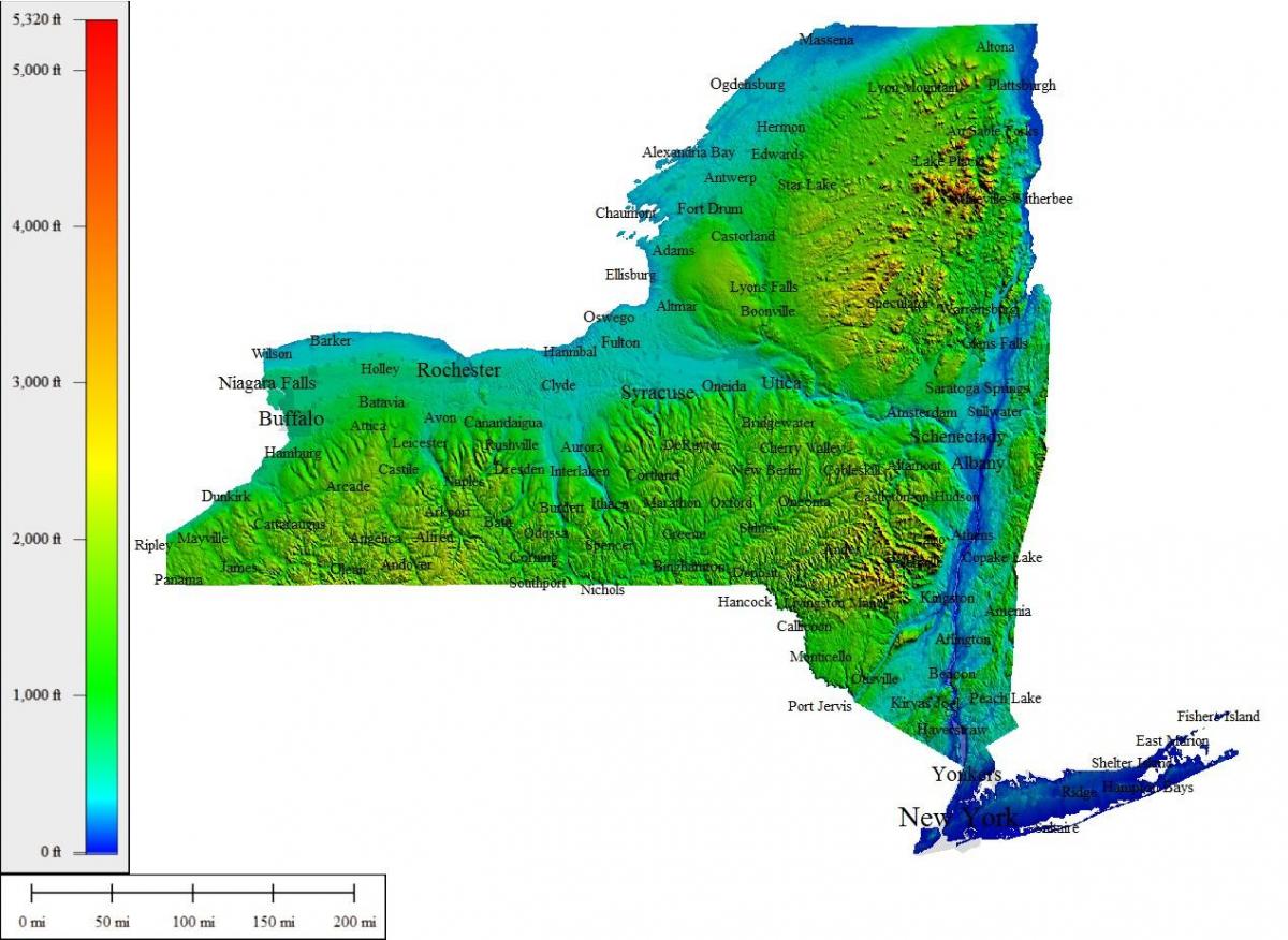 la carte de new york topographiques