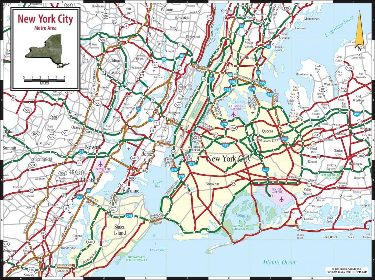 La Ville de New York carte des routes