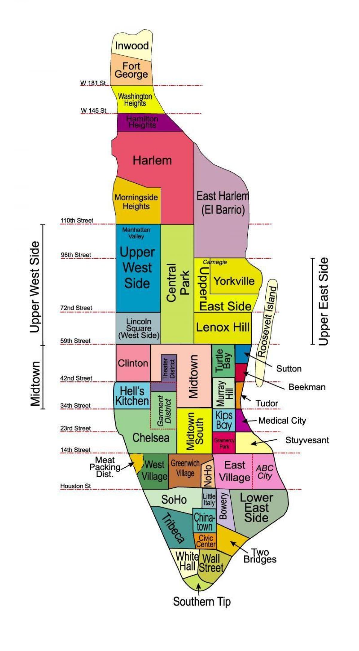 la carte de new york avec le quartier des noms