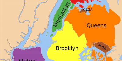 Carte des cinq arrondissements de la Ville de New York