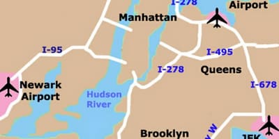 New York aéroports de la région carte
